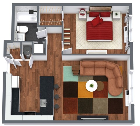 Floor plan for 1 bed, 1 bath, 690 sqft